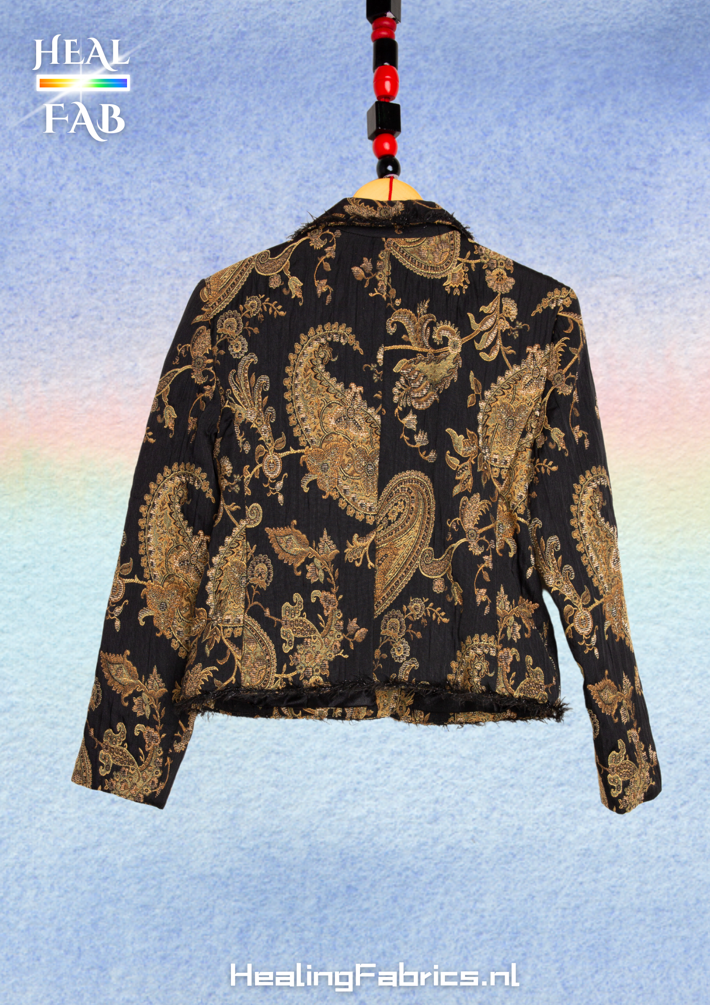 Royal Paisley blazer with gold threads and soft ruffle detail