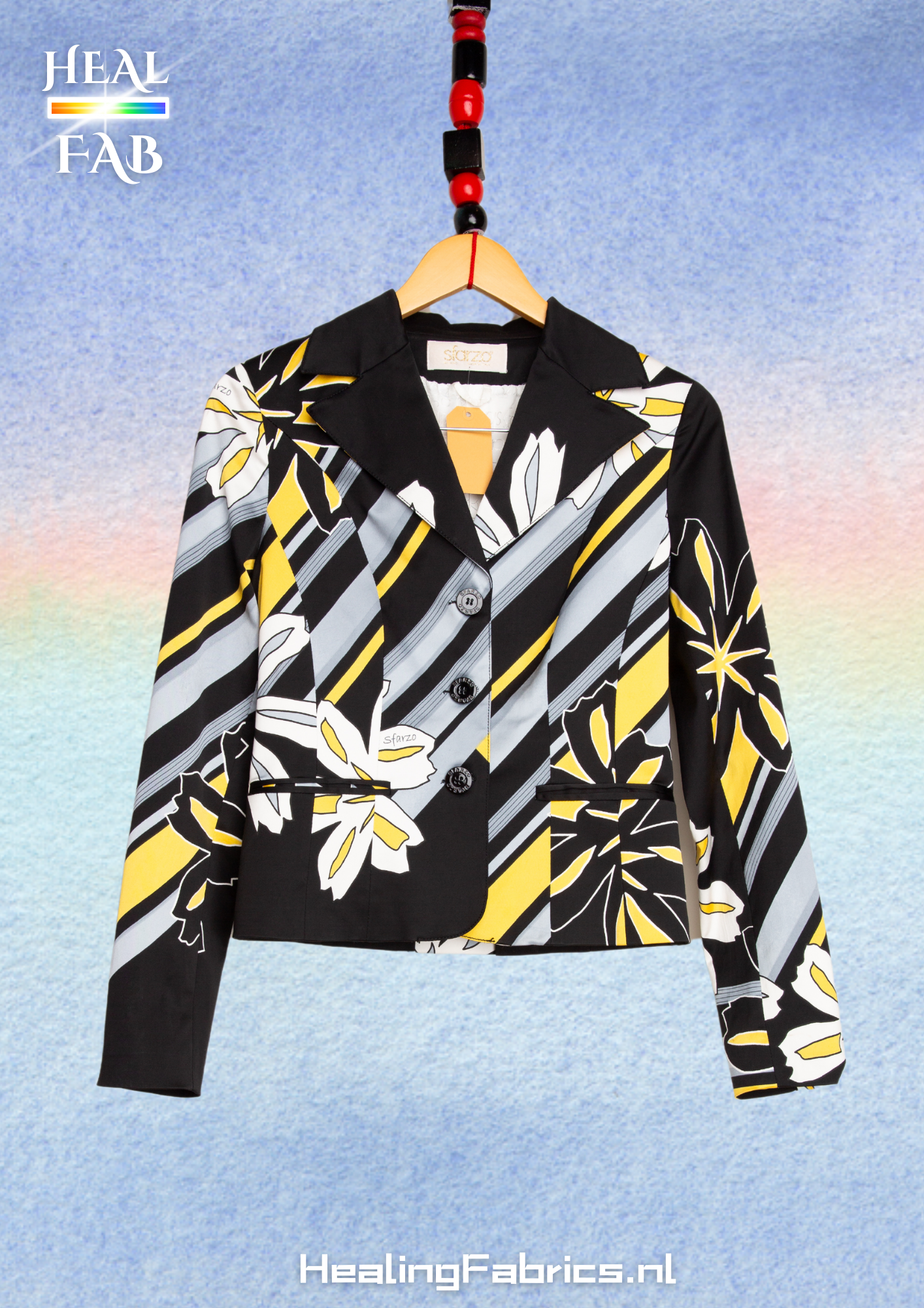 Architype blooming suit with graphic floral print in black, white & yellow