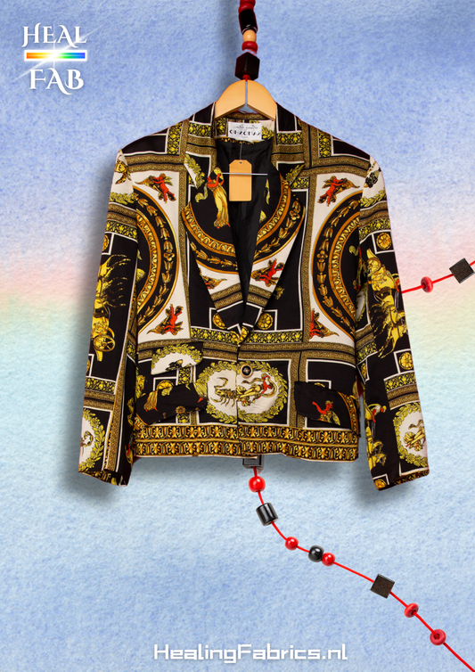 The vatican blazer with royal prints in gold, black & white