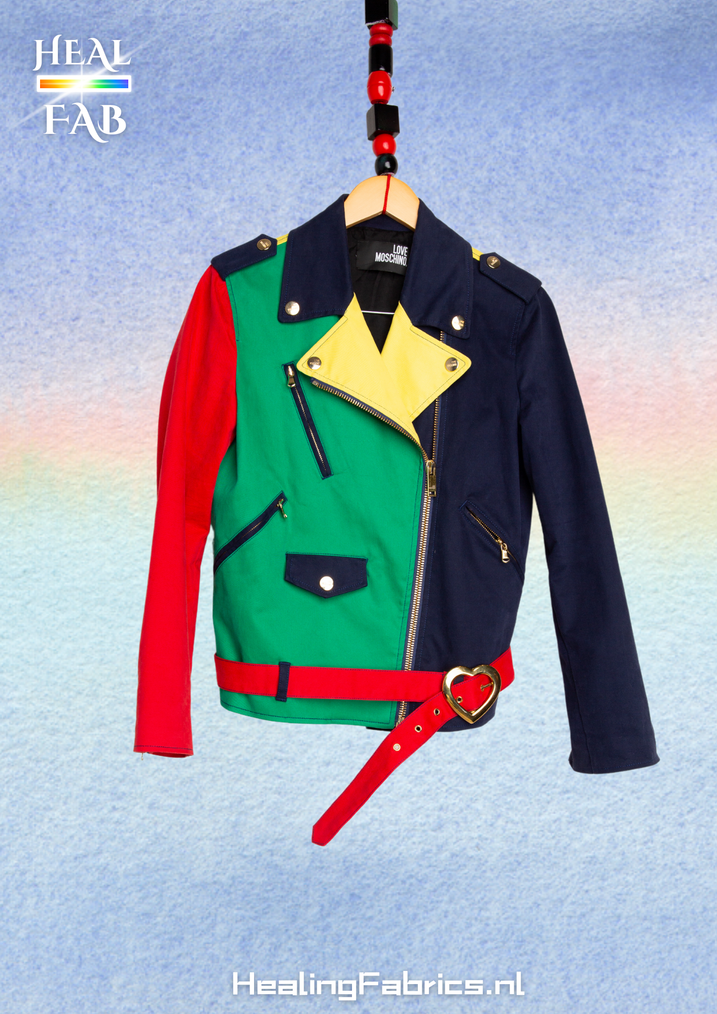 The Moschino Muticolor heart jacket - with gold details & red gold heart belt
