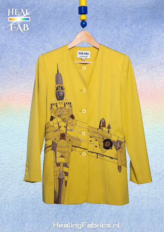 The Aircraft jacket with amazing embroidery in yellow tint
