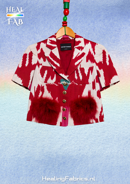 He-Arty smarty blazer with Marabu Feathers in red tint - Armani