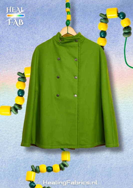 The green italian cloak with silver buttons - Wool fiber