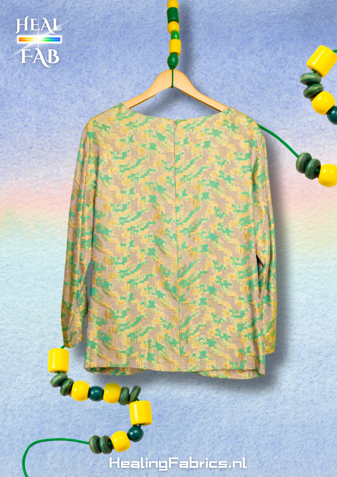 Dries van Noten - The oversized shiny sweater - with double pockets & embroidery print in gold, ecru & green