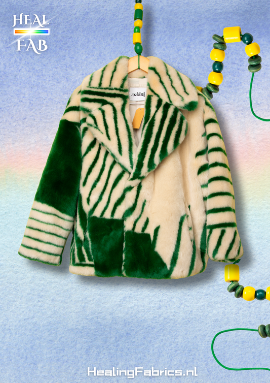 The Green graffiti faux polar bear coat
