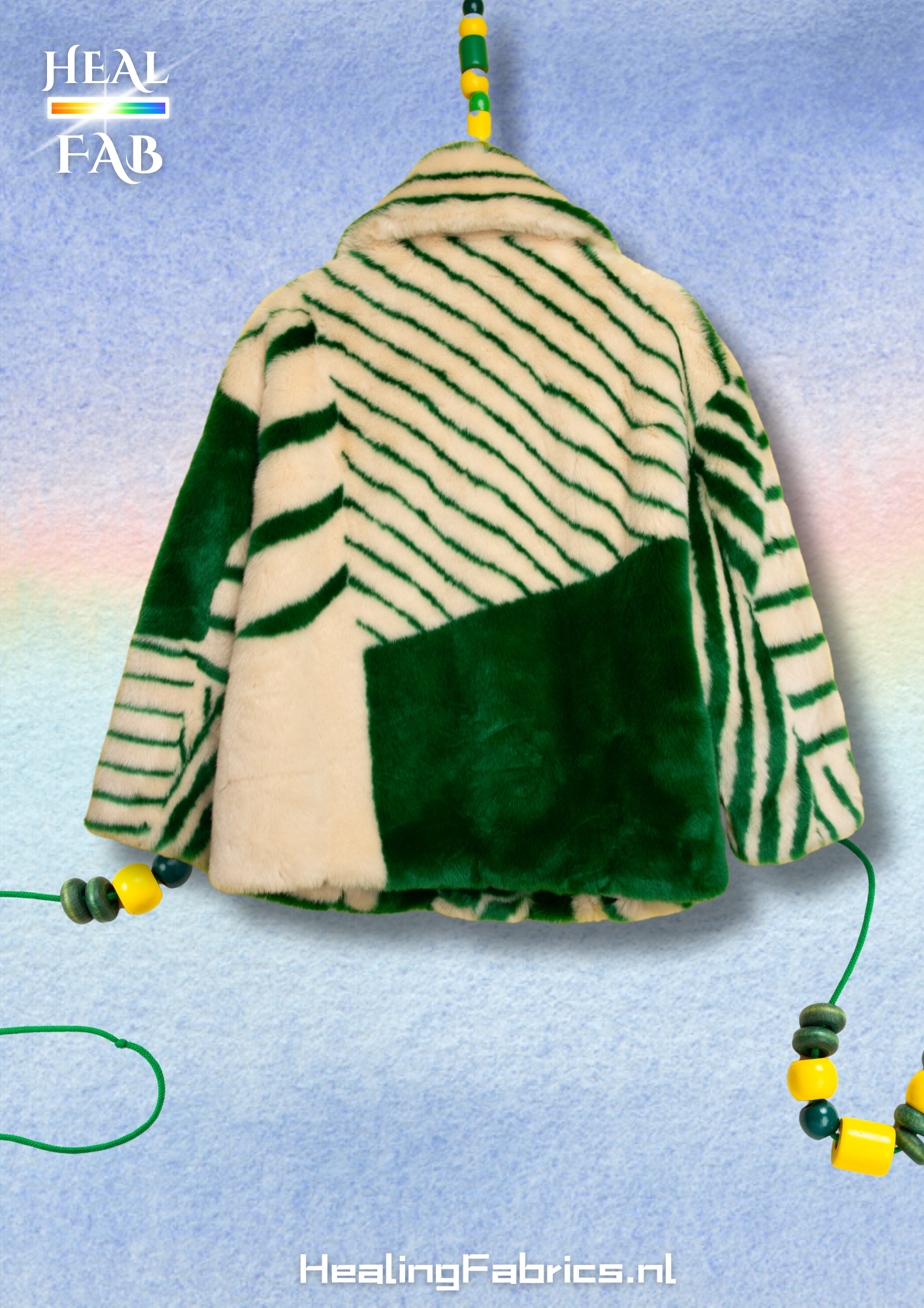 The Green graffiti faux polar bear coat
