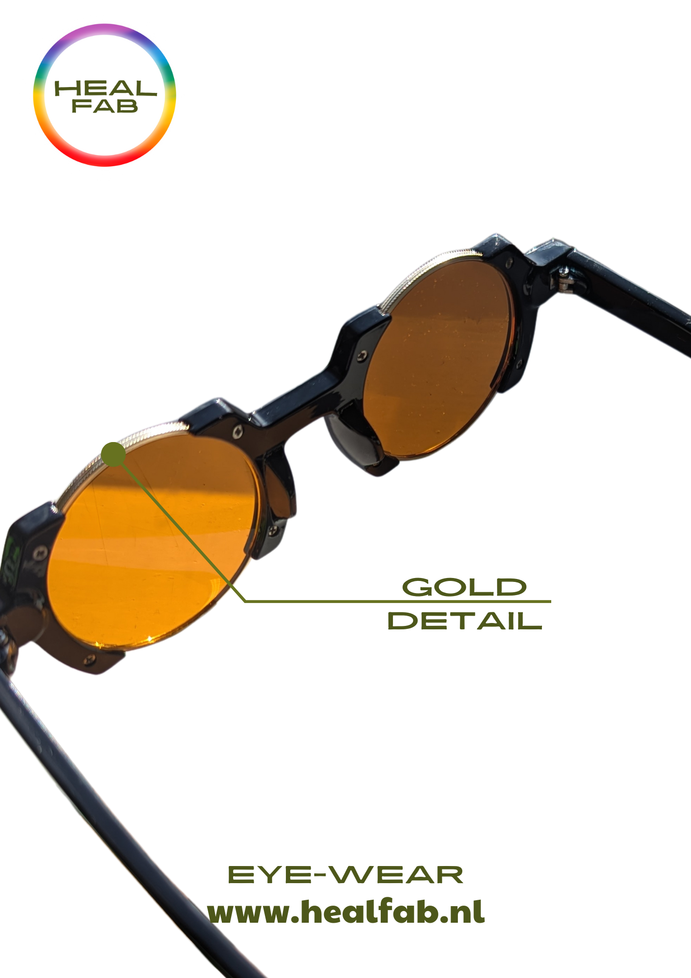 The Soulful Signature sunglasses with circular shaped orange vision & gold details