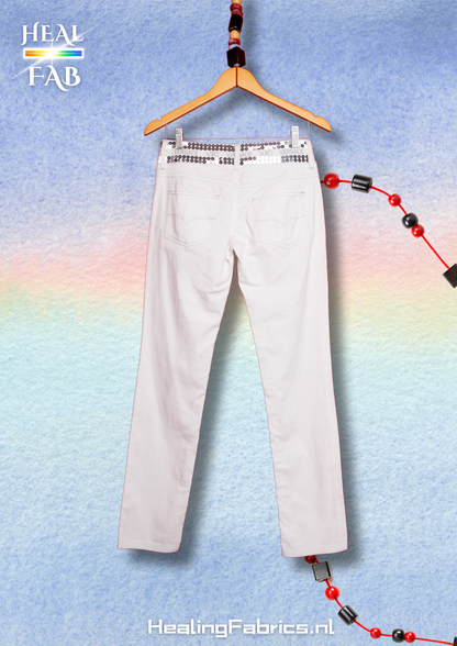 Cotton fiber sensational pants with silver pailettes detail - Versace