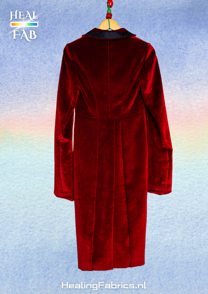 The red velvet puppet master tailcoat - Red, Black & Deep blue with back slit Miu Miu