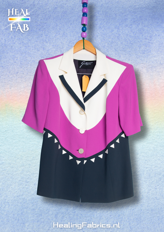 The retro V-shape fuchsia blazer (padded)