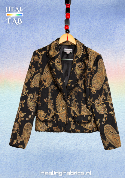 Royal Paisley blazer with gold threads and soft ruffle detail