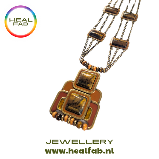 The Fly TigerEye Necklace in golden brass