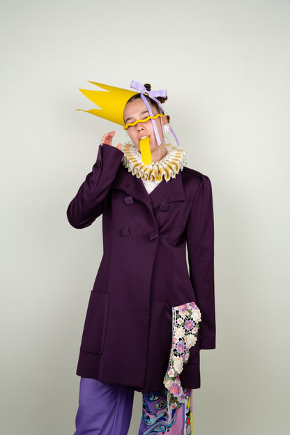 Sharp A-line double breasted big pocket purple coat - Versace