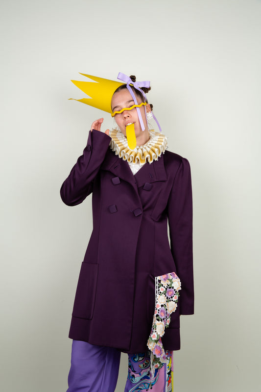 Sharp A-line double breasted big pocket purple coat - Versace