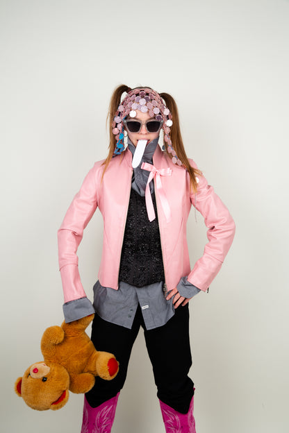 The dolly leather jacket in soft pink