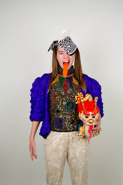 (Sold)The embroidery cardgame top - with multicolor beads and paillettes