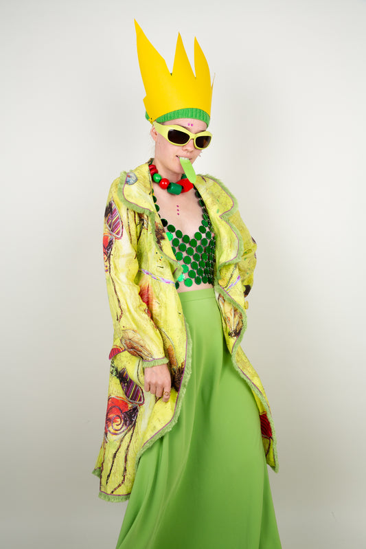 The posion ivy cardigan with ruffles- in toxic yellow/green