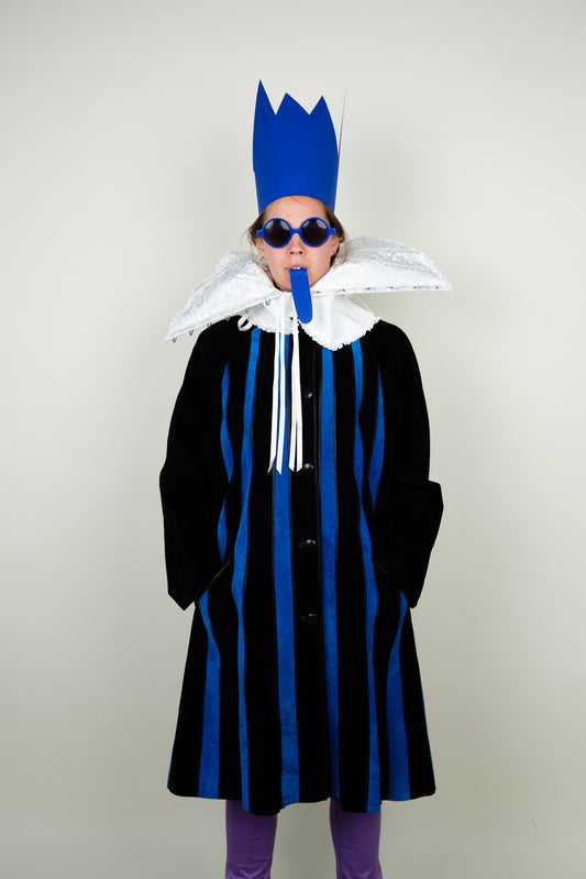 The Iconic Striped Leather coat in blue & black