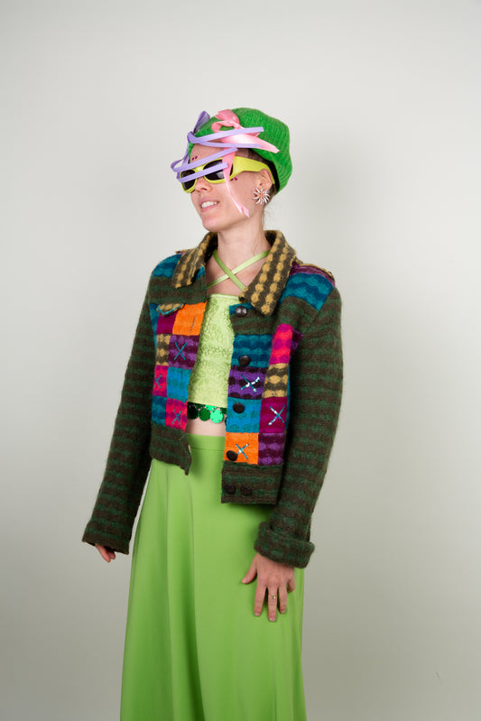 The playful mohair shimmer patchworked blazer in multi colors