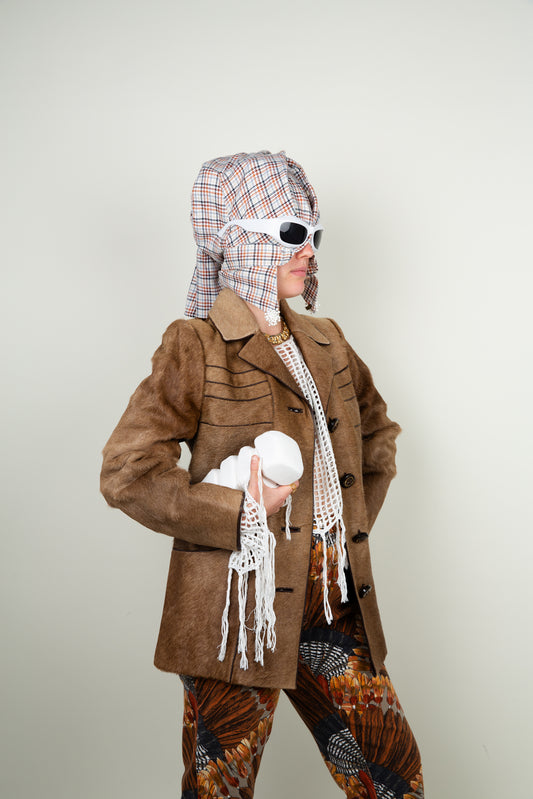 Caveman's leather jacket with real vintage goat fur