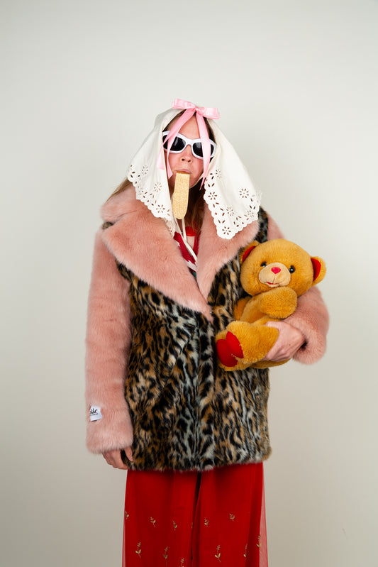The Faux fibre animal print coat In soft pink, brown