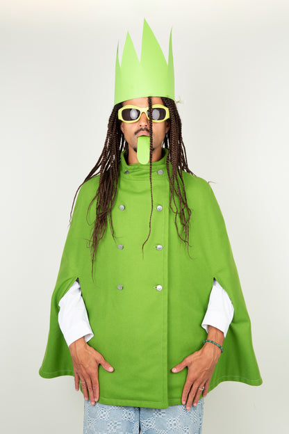 The green italian cloak with silver buttons - Wool fiber