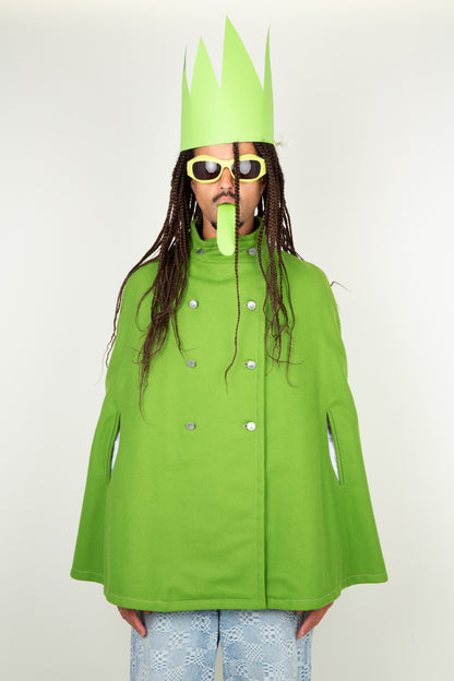 The green italian cloak with silver buttons - Wool fiber