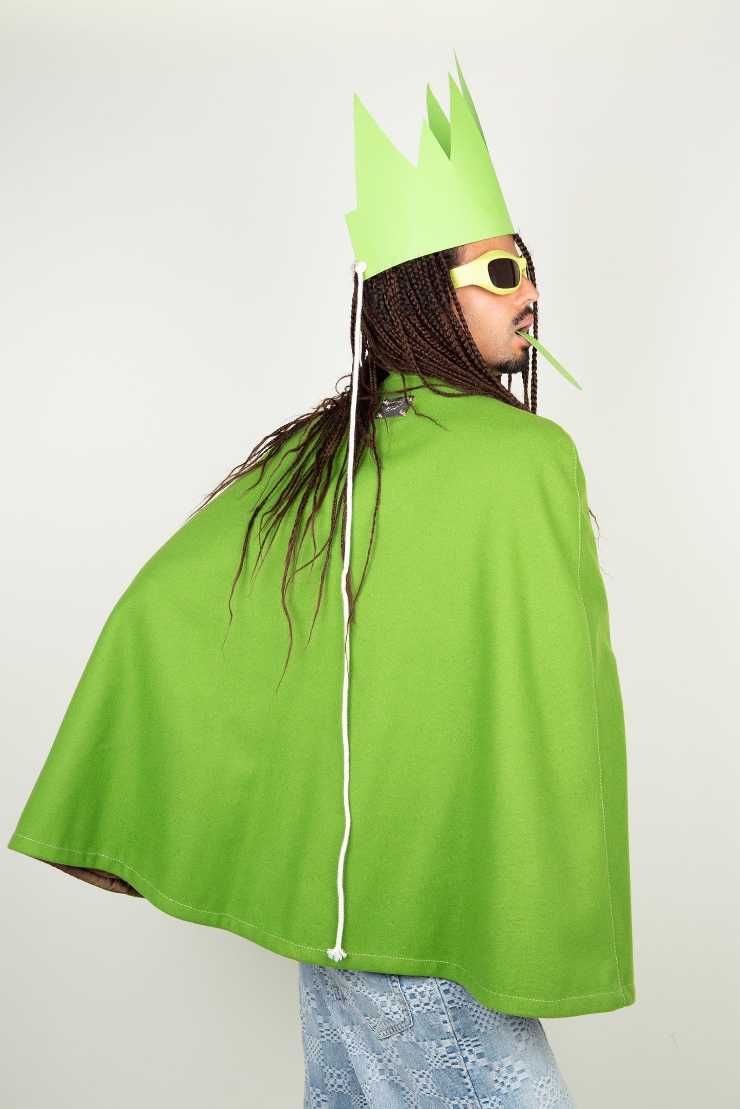The green italian cloak with silver buttons - Wool fiber