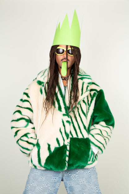 The Green graffiti faux polar bear coat