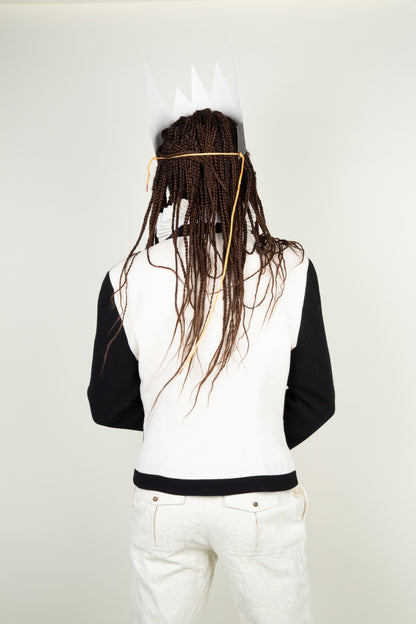 The square white block print blazer jacket - with gold button details