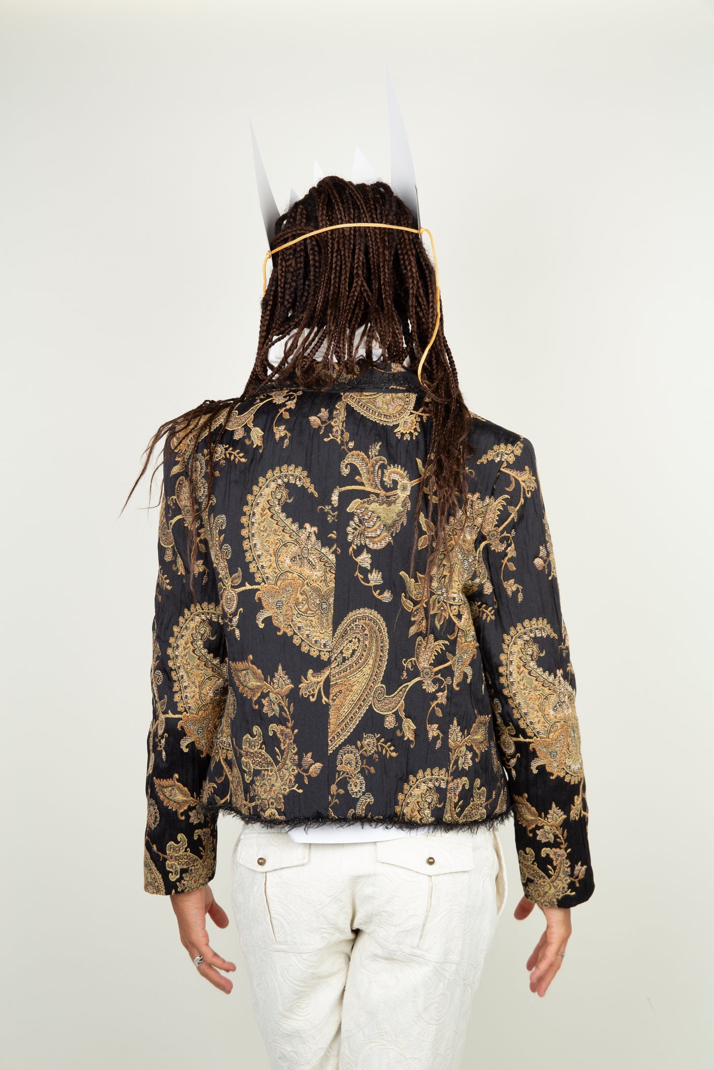 Royal Paisley blazer with gold threads and soft ruffle detail