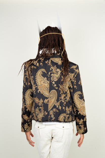 Royal Paisley blazer with gold threads and soft ruffle detail