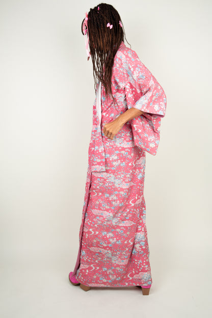 The flower princess kimono in soft pink, soft blue hints