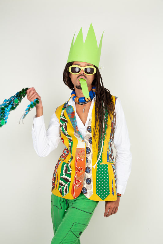 The Positive Tie Gilet - in mustard yellow & multicolor print