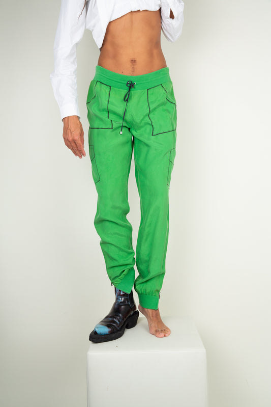 Silk lively green pants with print of pockets - Castle Bajac