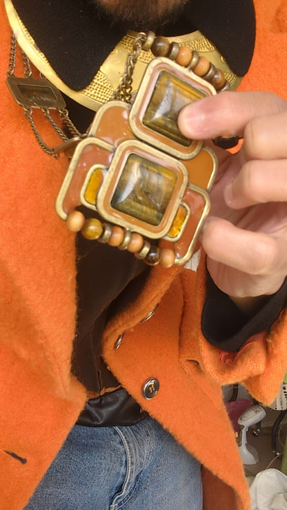 The Fly TigerEye Necklace in golden brass